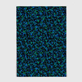 Постер с принтом Абстрактный зелено-синий узор  , 100% бумага
 | бумага, плотность 150 мг. Матовая, но за счет высокого коэффициента гладкости имеет небольшой блеск и дает на свету блики, но в отличии от глянцевой бумаги не покрыта лаком | абстрактный | вкрапления | зеленый | молодежный | мраморный | синий | современный | черный и синий