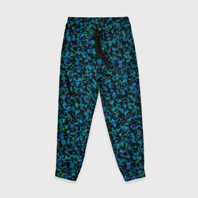 Детские брюки 3D с принтом Абстрактный зелено-синий узор  , 100% полиэстер | манжеты по низу, эластичный пояс регулируется шнурком, по бокам два кармана без застежек, внутренняя часть кармана из мелкой сетки | абстрактный | вкрапления | зеленый | молодежный | мраморный | синий | современный | черный и синий