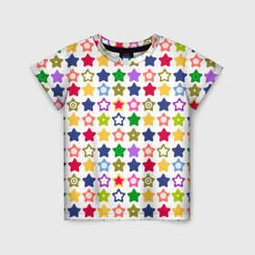 Детская футболка 3D с принтом Разноцветные звездочки  , 100% гипоаллергенный полиэфир | прямой крой, круглый вырез горловины, длина до линии бедер, чуть спущенное плечо, ткань немного тянется | абстрактный | детский | звезды | зеленый | красный | летний | разноцветные звезды | синий | современный