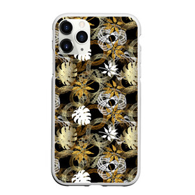 Чехол для iPhone 11 Pro Max матовый с принтом Листва, кружева и золото , Силикон |  | золотистый | золото | золотой | круги | кружева | кружево | кружки | листва | листочки | листы | листья | осенний | осень | узоры
