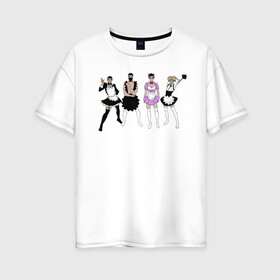 Женская футболка хлопок Oversize с принтом Горничные :3 , 100% хлопок | свободный крой, круглый ворот, спущенный рукав, длина до линии бедер
 | аниме | горничные | мальчики | униформа | фартук