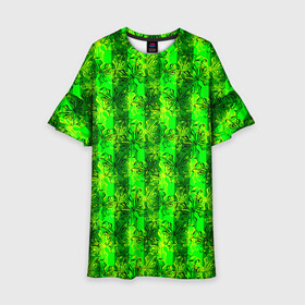 Детское платье 3D с принтом Неоновый полосатый узор  , 100% полиэстер | прямой силуэт, чуть расширенный к низу. Круглая горловина, на рукавах — воланы | бабочки | вертикальные полосы | зеленый | летний | неоновый | неоновый зеленый | современный | яркий узор