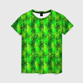 Женская футболка 3D с принтом Неоновый полосатый узор  , 100% полиэфир ( синтетическое хлопкоподобное полотно) | прямой крой, круглый вырез горловины, длина до линии бедер | бабочки | вертикальные полосы | зеленый | летний | неоновый | неоновый зеленый | современный | яркий узор