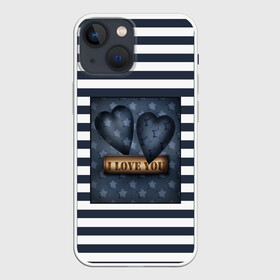 Чехол для iPhone 13 mini с принтом Я тебя люблю ,  |  | влюбленным | для любимого | любовь | полосатый узор | ретро | сердце | синий | темно синий