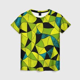 Женская футболка 3D с принтом Гранжевый яркий зеленый  , 100% полиэфир ( синтетическое хлопкоподобное полотно) | прямой крой, круглый вырез горловины, длина до линии бедер | абстрактный | гранжевая текстура | зеленый | летний | молодежный | современный | ярко желтый