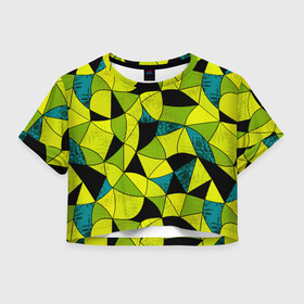 Женская футболка Crop-top 3D с принтом Гранжевый яркий зеленый  , 100% полиэстер | круглая горловина, длина футболки до линии талии, рукава с отворотами | абстрактный | гранжевая текстура | зеленый | летний | молодежный | современный | ярко желтый