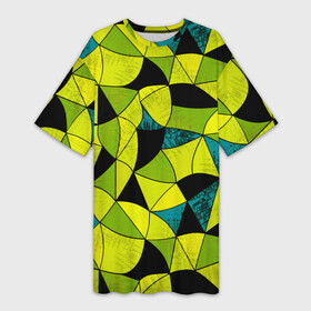 Платье-футболка 3D с принтом Гранжевый яркий зеленый ,  |  | абстрактный | гранжевая текстура | зеленый | летний | молодежный | современный | ярко желтый