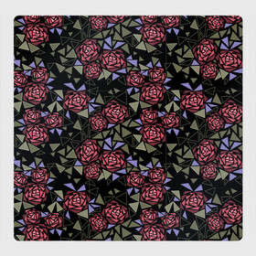 Магнитный плакат 3Х3 с принтом Цветочная мозаика  , Полимерный материал с магнитным слоем | 9 деталей размером 9*9 см | абстрактные цветы | абстрактный | геометрический | коричневый | оливковый | розовый | цветочный