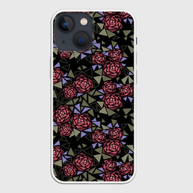 Чехол для iPhone 13 mini с принтом Цветочная мозаика ,  |  | абстрактные цветы | абстрактный | геометрический | коричневый | оливковый | розовый | цветочный