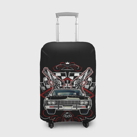 Чехол для чемодана 3D с принтом МАШИНА  , 86% полиэфир, 14% спандекс | двустороннее нанесение принта, прорези для ручек и колес | корона | оружие | пистолет | тачка | флаг