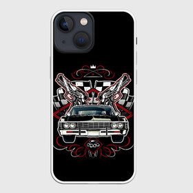 Чехол для iPhone 13 mini с принтом МАШИНА ,  |  | корона | оружие | пистолет | тачка | флаг