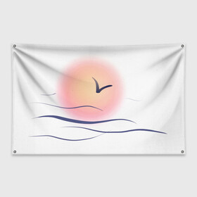 Флаг-баннер с принтом Солнечный шар , 100% полиэстер | размер 67 х 109 см, плотность ткани — 95 г/м2; по краям флага есть четыре люверса для крепления | sea | sun | закат | море | небо | птицы | солнце | чайки