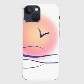 Чехол для iPhone 13 mini с принтом Солнечный шар ,  |  | sea | sun | закат | море | небо | птицы | солнце | чайки