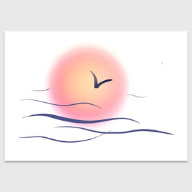 Поздравительная открытка с принтом Солнечный шар , 100% бумага | плотность бумаги 280 г/м2, матовая, на обратной стороне линовка и место для марки
 | sea | sun | закат | море | небо | птицы | солнце | чайки