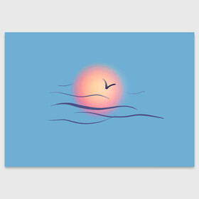 Поздравительная открытка с принтом Солнечный шар , 100% бумага | плотность бумаги 280 г/м2, матовая, на обратной стороне линовка и место для марки
 | Тематика изображения на принте: sea | sun | закат | море | небо | птицы | солнце | чайки