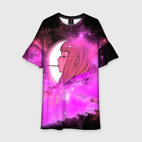 Детское платье 3D с принтом Аниме Девушка | Розовый Космос , 100% полиэстер | прямой силуэт, чуть расширенный к низу. Круглая горловина, на рукавах — воланы | anime | cloud | girl | japan | moon sky | pink | senpai | space | аниме | анимэ | девочка | девушка | космос | краска | кровь | луна | мульт | самурай | символ | тян | япония