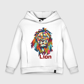 Детское худи Oversize хлопок с принтом Lion , френч-терри — 70% хлопок, 30% полиэстер. Мягкий теплый начес внутри —100% хлопок | боковые карманы, эластичные манжеты и нижняя кромка, капюшон на магнитной кнопке | Тематика изображения на принте: арт | графика | животные | звери | лев | царь зверей