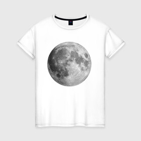 Женская футболка хлопок с принтом Полнолуние Лунная фаза  , 100% хлопок | прямой крой, круглый вырез горловины, длина до линии бедер, слегка спущенное плечо | луна | луна круглая | лунная фаза | планета | полнолуние