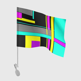 Флаг для автомобиля с принтом Геометрический  неоновый узор  , 100% полиэстер | Размер: 30*21 см | абстрактный | геометрический | модный | молодежный | неоновый бирюзовый | неоновый узор | полосы | современный