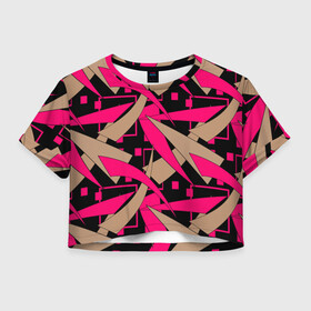 Женская футболка Crop-top 3D с принтом Яркий абстрактный узор  , 100% полиэстер | круглая горловина, длина футболки до линии талии, рукава с отворотами | абстрактный | геометрический | коричневый | малиновый | молодежный | современный | черный