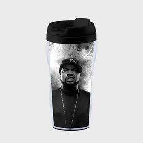 Термокружка-непроливайка с принтом Ice Cube | Айс Куб (Z) , внутренняя часть — пищевой пластик, наружная часть — прозрачный пластик, между ними — полиграфическая вставка с рисунком | объем — 350 мл, герметичная крышка | Тематика изображения на принте: ice cube | oshea jackson | rap | айс куб | айс кьюб | реп | репер | рэпер | хип хоп