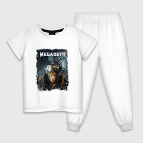 Детская пижама хлопок с принтом Megadeth | Poster (Z) , 100% хлопок |  брюки и футболка прямого кроя, без карманов, на брюках мягкая резинка на поясе и по низу штанин
 | Тематика изображения на принте: dave mustaine | megadeth | music | rock | дирк вербурен | дэвид эллефсон | дэйв мастейн | кико лоурейро | мегадеф | мегадэф | музыка | рок | трэш метал | хард рок | хеви метал