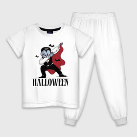 Детская пижама хлопок с принтом Vampire Dab , 100% хлопок |  брюки и футболка прямого кроя, без карманов, на брюках мягкая резинка на поясе и по низу штанин
 | bat | dab | gesture | halloween | holiday | suit | vampire | вампир | жест | костюм | летучая мышь | очки | праздник | хэллоуин