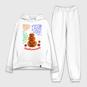 Женский костюм хлопок Oversize с принтом Тыквы в паутине ,  |  | halloween | pumpkin | желтый | жуткий | красный | мистика | надписи | ночь ужасов | оранжевый | осень | паутина | синий | тыква | ужас | хэллоуин | черви | червивое яблоко