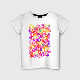 Детская футболка хлопок с принтом Абстрактные завитушки  , 100% хлопок | круглый вырез горловины, полуприлегающий силуэт, длина до линии бедер | abstract | art | drawing | illustration | print | акварель | желтый | краски | розовый | синий | яркость