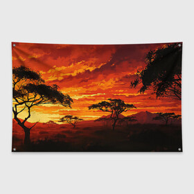Флаг-баннер с принтом АФРИКАНСКАЯ САВАННА , 100% полиэстер | размер 67 х 109 см, плотность ткани — 95 г/м2; по краям флага есть четыре люверса для крепления | африка | деревья | живопись | закат | засуха | искуство | облака | пейзаж | пустыня | рисунок | саванна