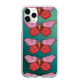 Чехол для iPhone 11 Pro Max матовый с принтом Зеленый принт с бабочками :) , Силикон |  | Тематика изображения на принте: бабочки | градиент | графический | грустный | зеленый | меланхолия | насекомые | ретро | розовый | странный