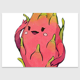 Поздравительная открытка с принтом Драконья ягода , 100% бумага | плотность бумаги 280 г/м2, матовая, на обратной стороне линовка и место для марки
 | Тематика изображения на принте: арт | дракон | драконий фрукт | драконья ягода | мило | милота | рисунок | свежие фрукты | свежий продукт | свежий фрукт | таиланд | тропики | тропическая ягода | фрукт | фрукты