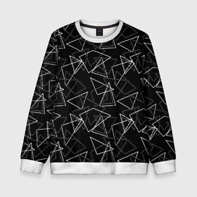 Детский свитшот 3D с принтом Черно-белый геометрический  , 100% полиэстер | свободная посадка, прямой крой, мягкая тканевая резинка на рукавах и понизу свитшота | абстрактный | геометрические фигуры | монохромный | мужской | треугольники | черный и белый | черный фон
