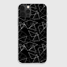 Чехол для iPhone 12 Pro Max с принтом Черно-белый геометрический  , Силикон |  | абстрактный | геометрические фигуры | монохромный | мужской | треугольники | черный и белый | черный фон
