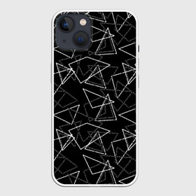 Чехол для iPhone 13 с принтом Черно белый геометрический ,  |  | абстрактный | геометрические фигуры | монохромный | мужской | треугольники | черный и белый | черный фон