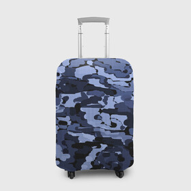 Чехол для чемодана 3D с принтом Синий камуфляж в клетку  , 86% полиэфир, 14% спандекс | двустороннее нанесение принта, прорези для ручек и колес | для мальчиков | камуфляж | клетка | клетчатый узор | мужской | популярный | синий | современный | спортивный