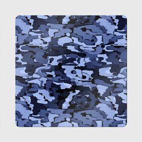 Магнит виниловый Квадрат с принтом Синий камуфляж в клетку  , полимерный материал с магнитным слоем | размер 9*9 см, закругленные углы | для мальчиков | камуфляж | клетка | клетчатый узор | мужской | популярный | синий | современный | спортивный