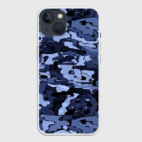 Чехол для iPhone 13 с принтом Синий камуфляж в клетку ,  |  | для мальчиков | камуфляж | клетка | клетчатый узор | мужской | популярный | синий | современный | спортивный