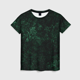 Женская футболка 3D с принтом Темно-зеленый мраморный узор  , 100% полиэфир ( синтетическое хлопкоподобное полотно) | прямой крой, круглый вырез горловины, длина до линии бедер | абстрактный | велюровый | зеленый | каменный | мрамор | современный | текстура камня | темный зеленый
