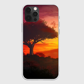 Чехол для iPhone 12 Pro Max с принтом СОЛНЦЕ НАД АФРИКОЙ , Силикон |  | африка | дерево | живопись | облака | пейзаж | рассвет | рисунок | саванна