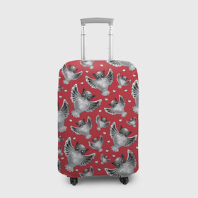 Чехол для чемодана 3D с принтом Серебряные совы , 86% полиэфир, 14% спандекс | двустороннее нанесение принта, прорези для ручек и колес | красное с серым | птицы | серебро | совы | талисман | украшение