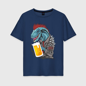 Женская футболка хлопок Oversize с принтом Пиво - Панко - Завр , 100% хлопок | свободный крой, круглый ворот, спущенный рукав, длина до линии бедер
 | dinosaur | pivo | pivozavr | динозавр | прикол
