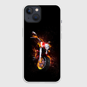 Чехол для iPhone 13 с принтом неудержимый огонь ,  |  | Тематика изображения на принте: гонки | мотоцикл | пожарный | топор | череп