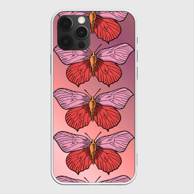 Чехол для iPhone 12 Pro с принтом Розовый принт с бабочками  , силикон | область печати: задняя сторона чехла, без боковых панелей | бабочки | градиент | грустый | меланхолия | мотылек | насекомые | розовый | цветочки