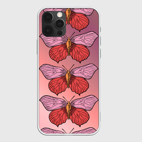 Чехол для iPhone 12 Pro Max с принтом Розовый принт с бабочками  , Силикон |  | бабочки | градиент | грустый | меланхолия | мотылек | насекомые | розовый | цветочки