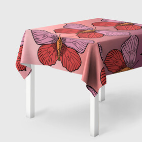 Скатерть 3D с принтом Розовый принт с бабочками  , 100% полиэстер (ткань не мнется и не растягивается) | Размер: 150*150 см | бабочки | градиент | грустый | меланхолия | мотылек | насекомые | розовый | цветочки
