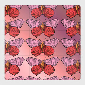 Магнитный плакат 3Х3 с принтом Розовый принт с бабочками  , Полимерный материал с магнитным слоем | 9 деталей размером 9*9 см | бабочки | градиент | грустый | меланхолия | мотылек | насекомые | розовый | цветочки