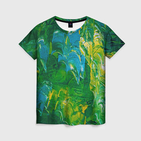 Женская футболка 3D с принтом Я вижу , 100% полиэфир ( синтетическое хлопкоподобное полотно) | прямой крой, круглый вырез горловины, длина до линии бедер | абстрактный лес | абстракция | гуашь | зеленое море | зелень | краски | лес | мазки | художества | художник | я вижу