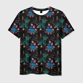 Мужская футболка 3D с принтом Ночные птицы , 100% полиэфир | прямой крой, круглый вырез горловины, длина до линии бедер | живопись | негатив | природа | птицы | цветы