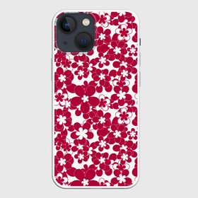 Чехол для iPhone 13 mini с принтом Бело красный цветочный ,  |  | детский | для девочек | красные цветы | красный и белый | летний | малышам | цветочный узор